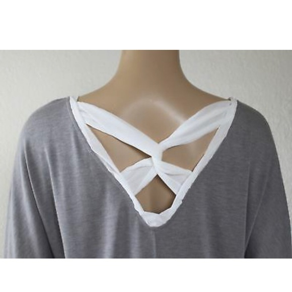 DELETTA Gray Long Sleeve Criss Cross Back Top - Picture 5 of 6